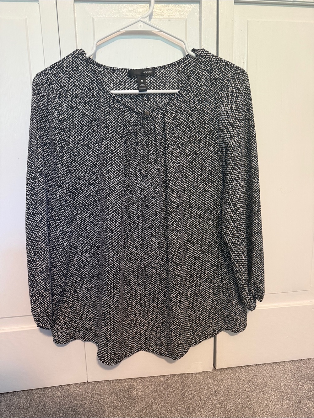 Aqua Black & White Printed Peasant Top